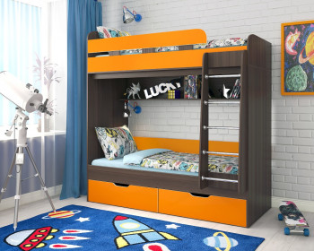 Кровать двухъярусная Юниор-5  Бодего/Оранжевый в Убинском - ubinskoe.mebel54.com | фото