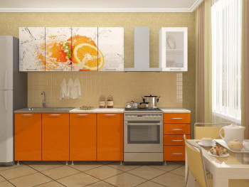 Кухонный гарнитур 1,6м Апельсин (Белый/Оранжевый металлик/Фотопечать апельсин) в Убинском - ubinskoe.mebel54.com | фото